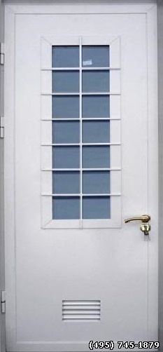 Дверь в котельную украшенная простым рисунком из квадрата изменит строгий дизайн на более мягкий